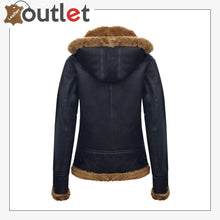 Laden Sie das Bild in den Galerie-Viewer, RAF Aviator Pilot Brown Womens Hooded Sheepskin Jacket B3 Flying Leather Jacket - Leather Outlet