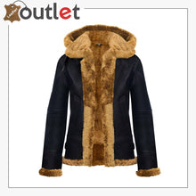 Laden Sie das Bild in den Galerie-Viewer, RAF Aviator Pilot Brown Womens Hooded Sheepskin Jacket B3 Flying Leather Jacket - Leather Outlet