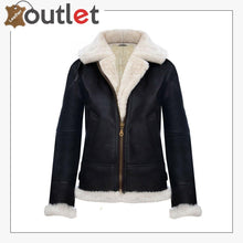 Laden Sie das Bild in den Galerie-Viewer, RAF Aviator Pilot Womens Hooded Sheepskin Jacket B3 Flying Leather Jacket - Leather Outlet
