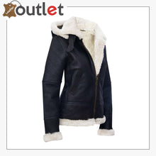 Laden Sie das Bild in den Galerie-Viewer, RAF Aviator Pilot Womens Hooded Sheepskin Jacket B3 Flying Leather Jacket - Leather Outlet