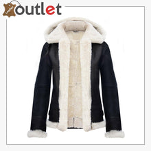 Laden Sie das Bild in den Galerie-Viewer, RAF Aviator Pilot Womens Hooded Sheepskin Jacket B3 Flying Leather Jacket - Leather Outlet