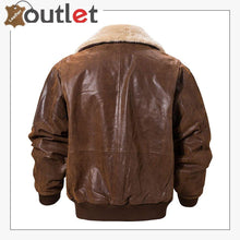 Laden Sie das Bild in den Galerie-Viewer, Real Leather Bomber Jacket with Removable Fur Collar Aviator