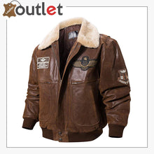 Laden Sie das Bild in den Galerie-Viewer, Real Leather Bomber Jacket with Removable Fur Collar Aviator