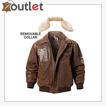 Laden Sie das Bild in den Galerie-Viewer, Real Leather Bomber Jacket with Removable Fur Collar Aviator