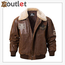 Laden Sie das Bild in den Galerie-Viewer, Real Leather Bomber Jacket with Removable Fur Collar Aviator