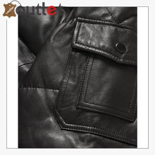 Laden Sie das Bild in den Galerie-Viewer, Real Quality Black Mens V Bomber Leather Jacket - Leather Outlet