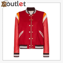 Laden Sie das Bild in den Galerie-Viewer, Red Color Scarlett Leather Varsity Bomber Jacket