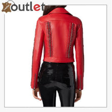 Laden Sie das Bild in den Galerie-Viewer, Red Perfecto Crystal Work Biker Jacket