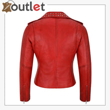 Laden Sie das Bild in den Galerie-Viewer, Red Studded Rock Chic Biker Motorcycle Style Leather Jacket
