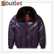 Load image into Gallery viewer, Stylish Look Purple Leather V Bomber Jacket