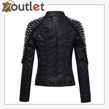 Laden Sie das Bild in den Galerie-Viewer, Stylish Oblique Zip Slimming Studded Leather Jacket