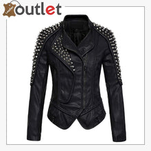 Laden Sie das Bild in den Galerie-Viewer, Stylish Oblique Zip Slimming Studded Leather Jacket