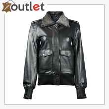 Laden Sie das Bild in den Galerie-Viewer, Sundance Shearling Black Bomber Womens Leather Jacket - Leather Outlet