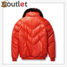 Laden Sie das Bild in den Galerie-Viewer, Top Saller Orange Leather V Bomber Jacket for Mens