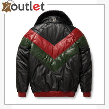 Laden Sie das Bild in den Galerie-Viewer, Two Tone Red and Green Latest Design Mens V Bomber Leather Jacket - Leather Outlet