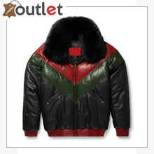 Laden Sie das Bild in den Galerie-Viewer, Two Tone Red and Green Latest Design Mens V Bomber Leather Jacket - Leather Outlet