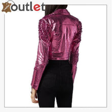 Laden Sie das Bild in den Galerie-Viewer, Pink Metallic Studded Biker Jacket
