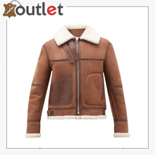 Laden Sie das Bild in den Galerie-Viewer, Women Casual Brown Shearling Leather Jacket
