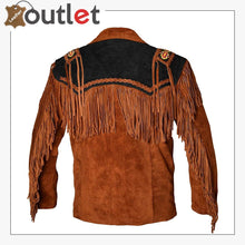 Laden Sie das Bild in den Galerie-Viewer, Western Cowboy Men's Brown Fringed Suede Leather Jacket - Leather Outlet