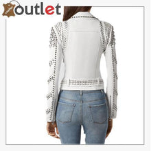 Laden Sie das Bild in den Galerie-Viewer, White Lambskin Perfecto Spike-Stud Biker Jacket