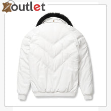 Laden Sie das Bild in den Galerie-Viewer, White Leather V Bomber Jacket - Leather Outlet