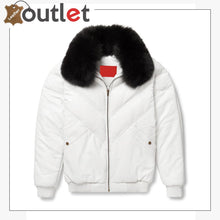 Laden Sie das Bild in den Galerie-Viewer, White Leather V Bomber Jacket - Leather Outlet