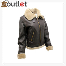 Laden Sie das Bild in den Galerie-Viewer, Women's Brown B3 WW2 Ginger Real Thick Sheepskin Leather Flying Jacket - Leather Outlet
