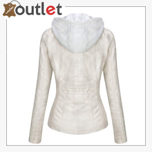 Laden Sie das Bild in den Galerie-Viewer, Womens Hooded Faux Leather Fashion Jacket