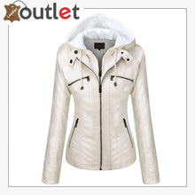 Laden Sie das Bild in den Galerie-Viewer, Womens Hooded Faux Leather Fashion Jacket