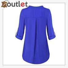 Laden Sie das Bild in den Galerie-Viewer, Womens Notch V-Neck Tab Sleeve Button Leather Shirt