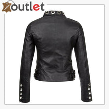 Laden Sie das Bild in den Galerie-Viewer, Womens Real Black Leather Studded Eyelet Jacket