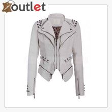 Laden Sie das Bild in den Galerie-Viewer, Womens White Studded Punk Leather Jacket - Leather Outlet