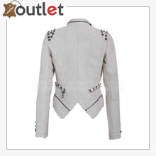 Laden Sie das Bild in den Galerie-Viewer, Womens White Studded Punk Leather Jacket - Leather Outlet