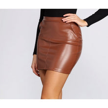 Laden Sie das Bild in den Galerie-Viewer, Girls High Rise Waist Hugging Fit Brown Leather Mini Skirt Leather Outlet