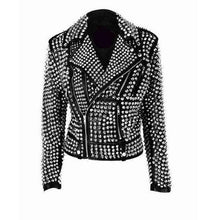 Laden Sie das Bild in den Galerie-Viewer, Handmade Women Rock Star All over Silver Studded Cowhide Leather Jacket - Leather Outlet