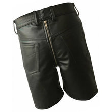 Laden Sie das Bild in den Galerie-Viewer, Men Double Zipper Snap Button Front Real Sheepskin Black Leather Shorts Leather Outlet