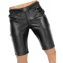 Load image into Gallery viewer, Men Elastic Waist Joggers Real Sheepskin Black Leather Shorts Leather Outlet
