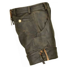 Laden Sie das Bild in den Galerie-Viewer, Men Smart Wear Real Sheepskin Vintage Brown Leather Shorts Leather Outlet