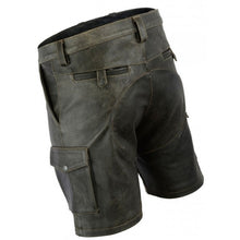 Laden Sie das Bild in den Galerie-Viewer, Mens Double Front Zipper Antique Leather Cargo Shorts Leather Outlet