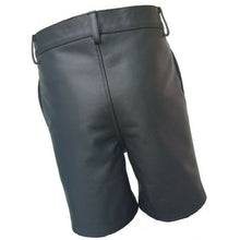 Laden Sie das Bild in den Galerie-Viewer, Mens Front Lace Up Real Sheepskin Black Leather Shorts Leather Outlet