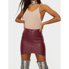Load image into Gallery viewer, Womens Fashion Asymmetric Panel Burgundy Leather Mini Skirt Leather Outlet