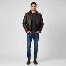 Load image into Gallery viewer, Men’s Leather Trench Coat – Mid-Length Winter Jacket
