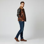 Men’s Two-Tone Leather Bomber Jacket – Tan & Black Flight Style