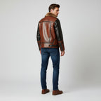 Men’s Two-Tone Leather Bomber Jacket – Tan & Black Flight Style