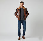 Men’s Two-Tone Leather Bomber Jacket – Tan & Black Flight Style