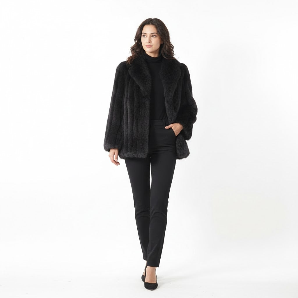 Black Ranch Mink Fur Wing Collar Jacket