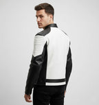 Herren zweifarbige Cafe Racer Lederjacke – Schwarz-weißer Moto-Stil