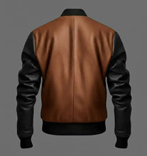 Load image into Gallery viewer, Men’s Tri-Color Leather Bomber Jacket – Real Varsity Style
