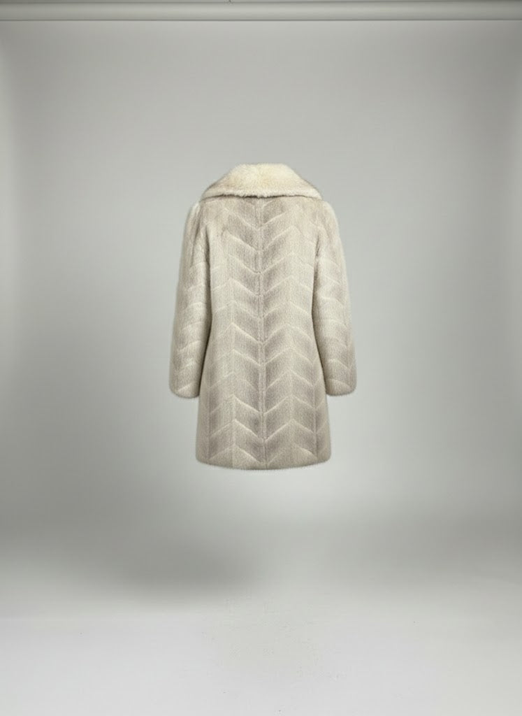 Women’s Natural Blue Fox Fur Chevron Coat