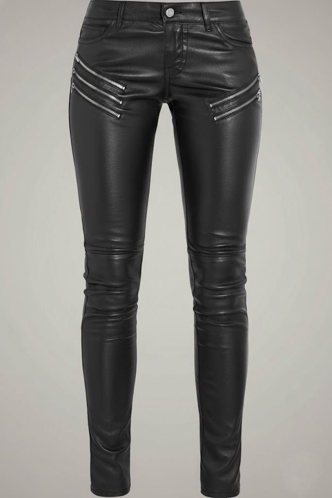 Damen Schwarze Echtleder Motorradhose – Slim Fit Biker Stil
